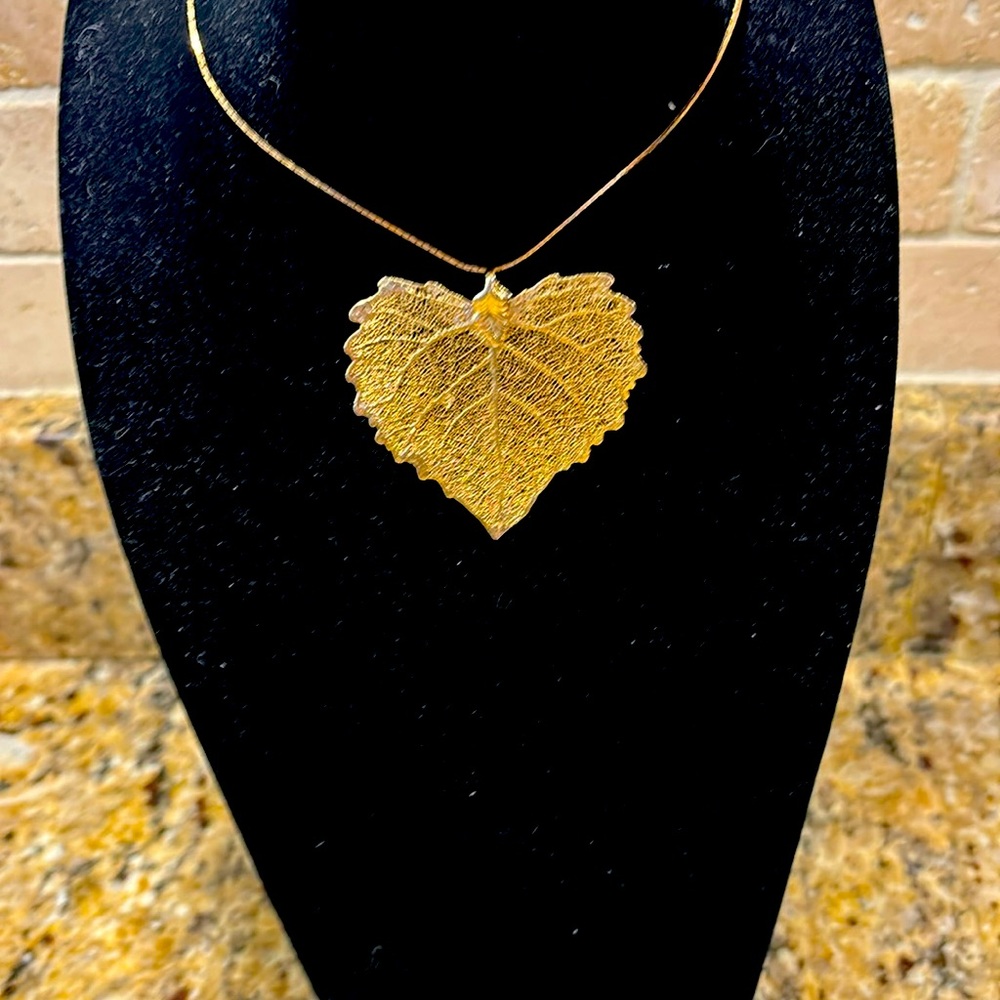 Gold Dipped Real Leaf Pendant With 2 Gold Plated … - image 1